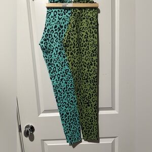 Full length 2 pairs everyday wear BBB leopard blue and green leggings.
